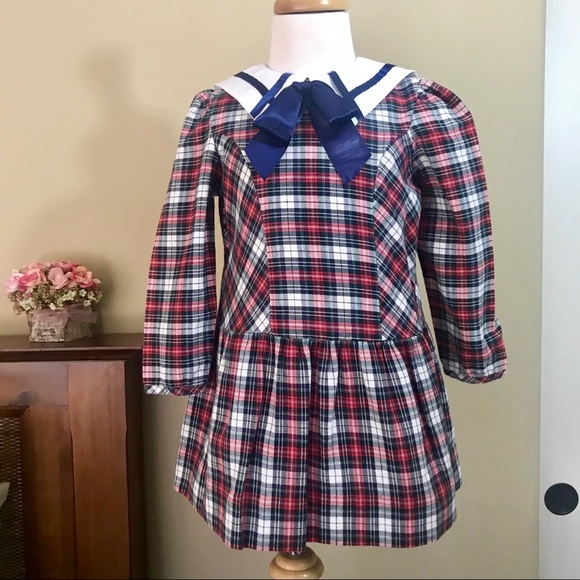 Vintage Rare Editions Plaid Drop Waist 3/4 T Dress - Picture 1 of 7